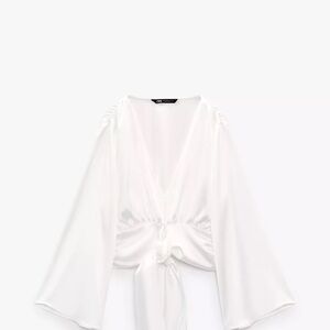 Zara Satin Tie Knot Silk Blouse Top